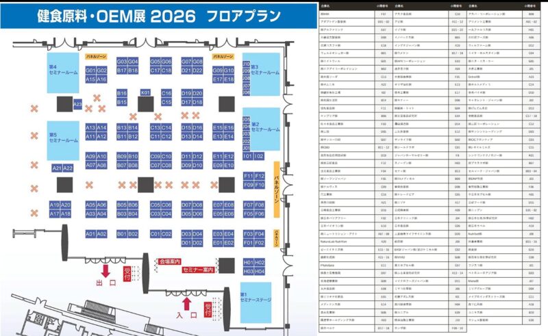 健食原料、OEM展2026の会場小間割り_展示会営業術